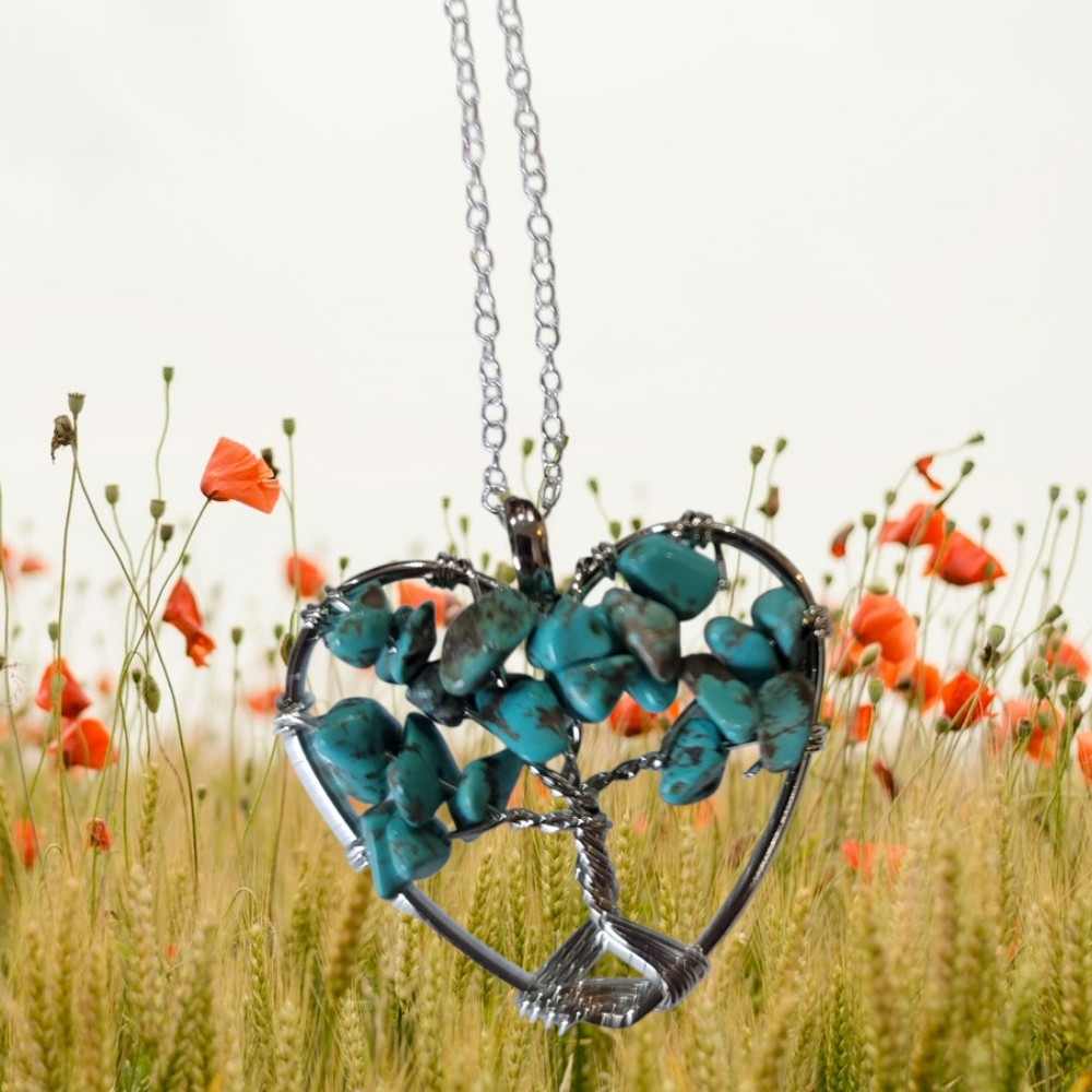 Turquoise Tree Of Life Heart Shaped Pendant Necklace - Picture 4 of 4